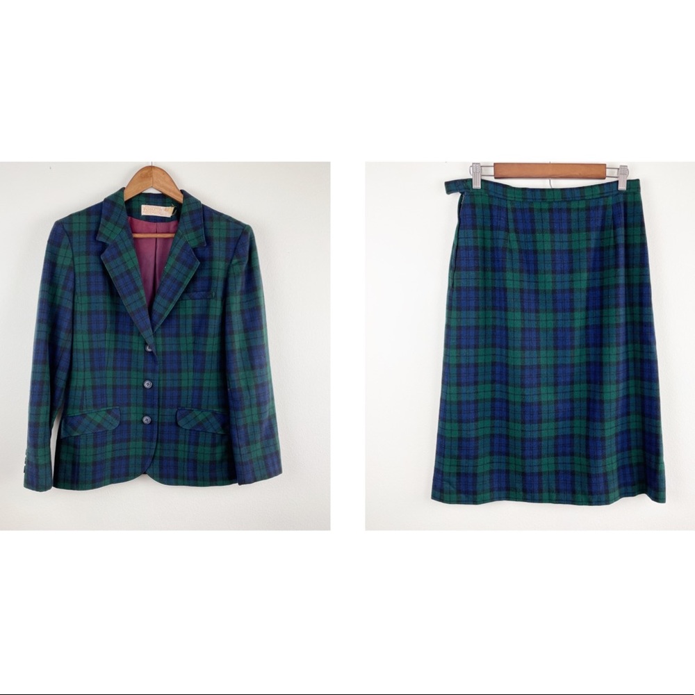PENDLETON  Vintage Plaid Blazer Skirt Suit Set C14